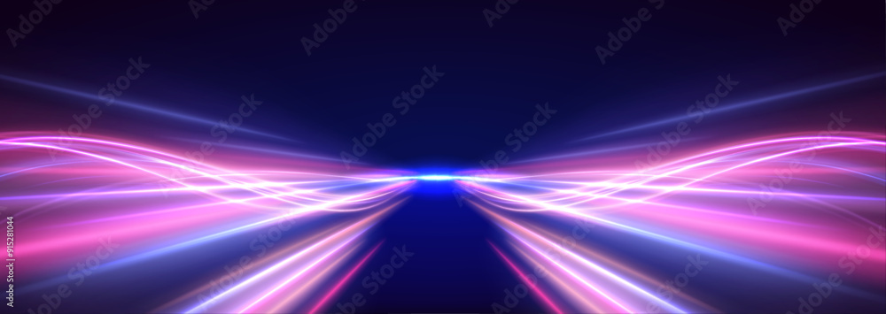 Poster panoramic high speed technology concept, light abstract background. high-speed light trails effect. 