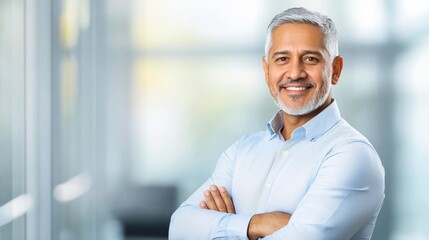 Obraz premium a man with grey hair and a white beard, standing in front of a glass wall