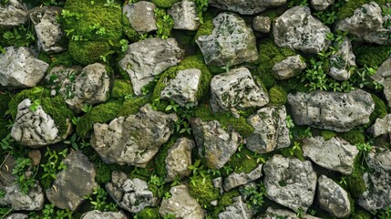 Stone Wall Covered with Green Moss