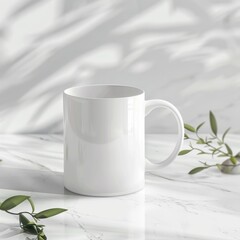 White mug with natural light and shadows