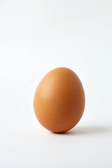 Single brown egg on white background