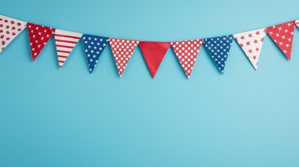 Obraz premium Traditional red, white, and blue bunting decorating a patriotic celebration, fireworks lighting up the night sky.