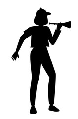 Woman with Vuvuzela Silhouette. Sport Fan Celebration. Vector Flat Illustration.