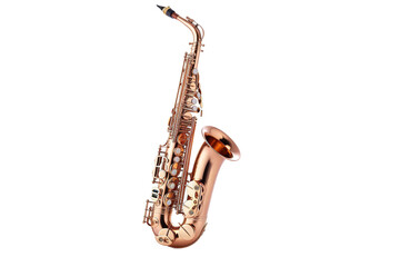 Beautifully Crafted Saxophone Standing Elegantly Against a Bright Background on Transparent PNG Background.