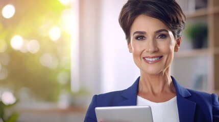 Obraz premium a woman holding a tablet computer