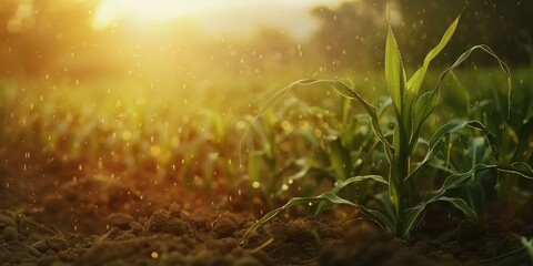 Abundant sweet corn growing in the garden under the rainy season