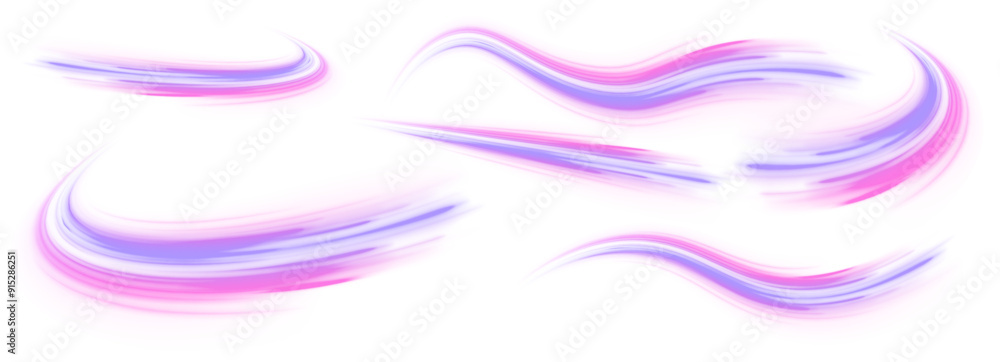 Aufkleber Set of neon speed lines on transparent background PNG. Big data traffic visualization, dynamic high speed data streaming traffic.	