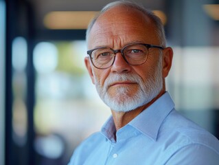 Fototapeta premium A person wearing glasses and a blue shirt, perfect for business or casual use