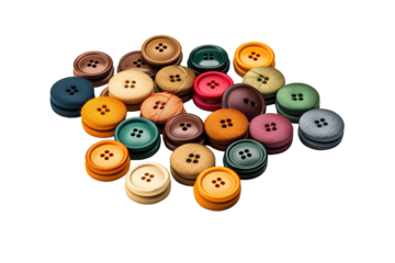 A Vibrant Collection of Colorful Buttons on a White Surface Captured in Soft Light During Daytime on Transparent PNG Background.