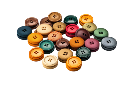A Vibrant Collection of Colorful Buttons on a White Surface Captured in Soft Light During Daytime on Transparent PNG Background.