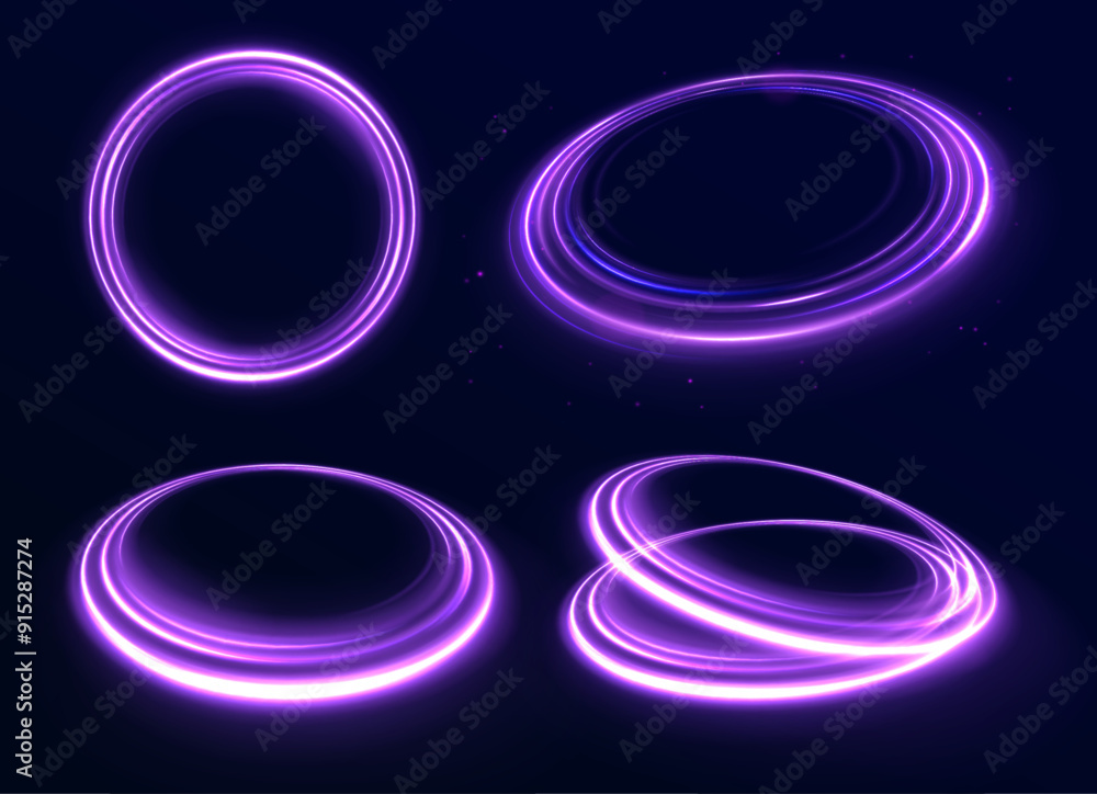 Wall mural brilliant galaxy light blue ellipse glowing podium. abstract bright neon loop with transparency. glo