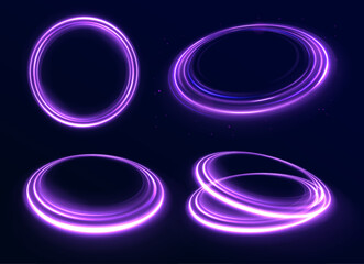 Brilliant galaxy light blue ellipse glowing podium. Abstract bright neon loop with transparency. Glowing spiral cover.Neon light circle of speed in the form of a round whirlpool.	