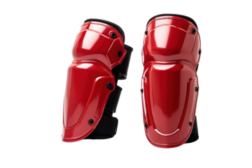 Protective Red Kneepads for Adventurous Outdoor Sports Activities in Bright Daylight on Transparent PNG Background.