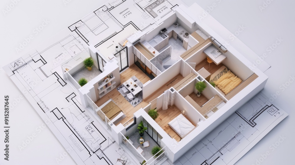 Poster a blueprints showing a house design with precise measurements and architectural details