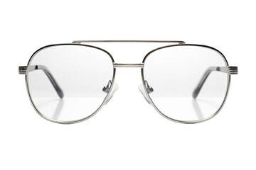 Elegant Silver Framed Glasses With a Classic Design Set Against a Clean White Background on Transparent PNG Background.