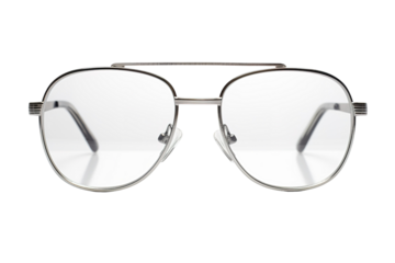Elegant Silver Framed Glasses With a Classic Design Set Against a Clean White Background on Transparent PNG Background.