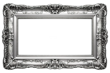 Elegant Ornate Silver Frame Waiting for an Artistic Masterpiece to Adorn Its Borders on Transparent PNG Background.