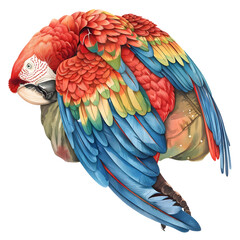 Fototapeta premium Beautiful parrot and owner lying down looking at stars at night, full body, watercolor illustration, single object, isolate on white background.