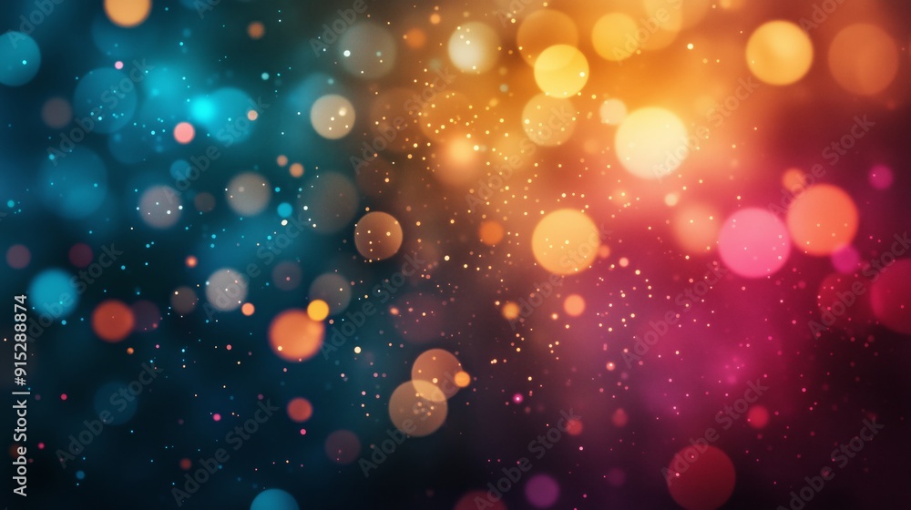 Poster abstract background featuring a blend of colorful bokeh lights creating a vibrant and festive atmosp