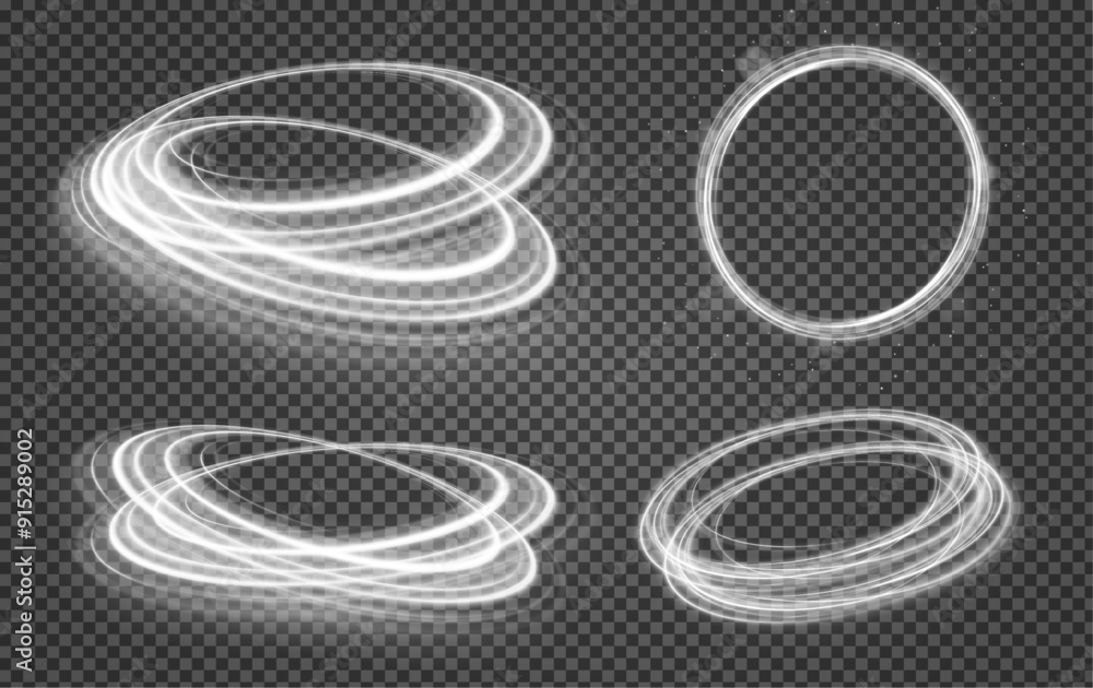 Aufkleber Set of glowing ellipses in speed shape. Glowing spiral. Abstract neon color glowing lines background. Energy flow tunnel. Glowing round frame with light circles of light effect.
