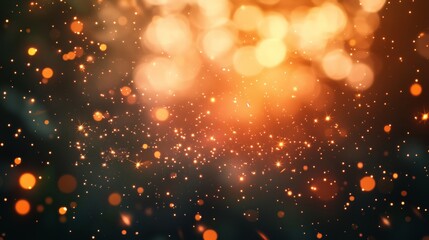 Fototapeta premium Golden bokeh lights with sparkling particles creating a festive and magical atmosphere.