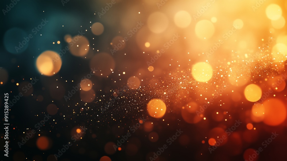 Poster golden and blue bokeh lights with sparkling particles creating a festive and magical atmosphere.