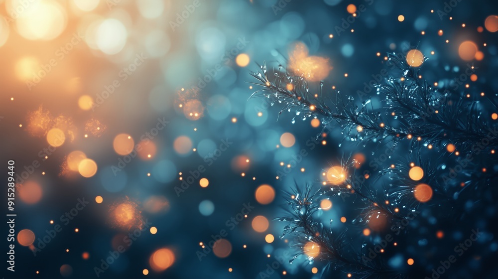 Poster branches with festive bokeh lights creating a magical and celebratory atmosphere.