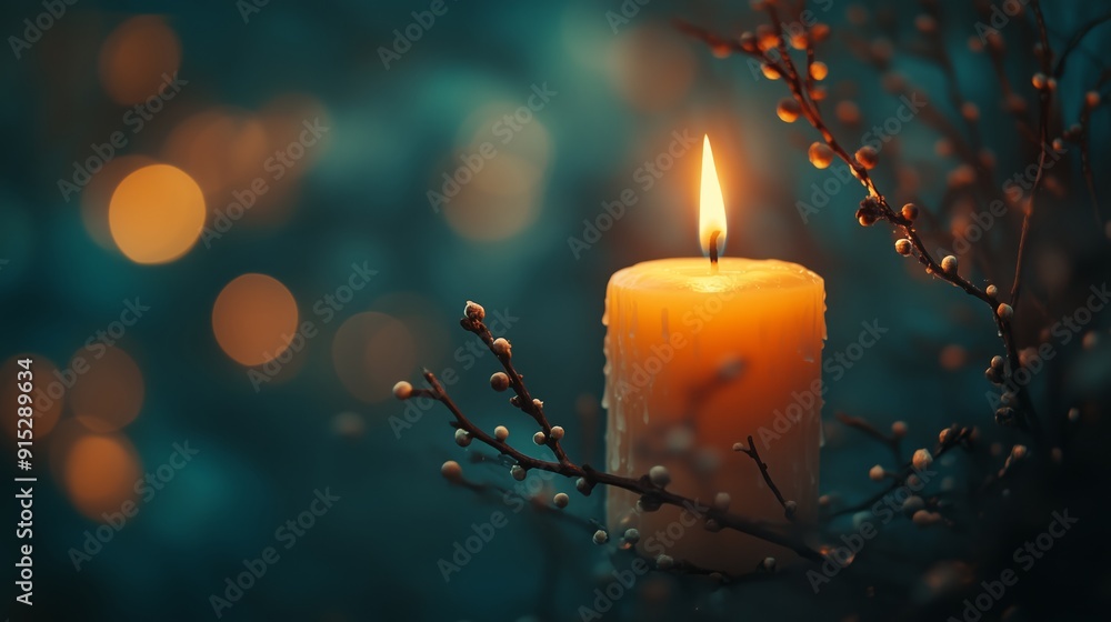 Poster warm candlelight with a soft bokeh background creating a cozy and intimate atmosphere.
