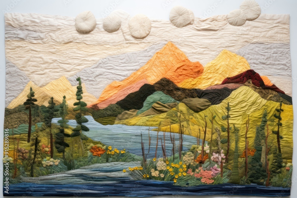 Wall mural lake on heaven landscape painting quilt.