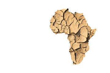 Africa continent with dry ground. African draught concept isolated on white background with copy space