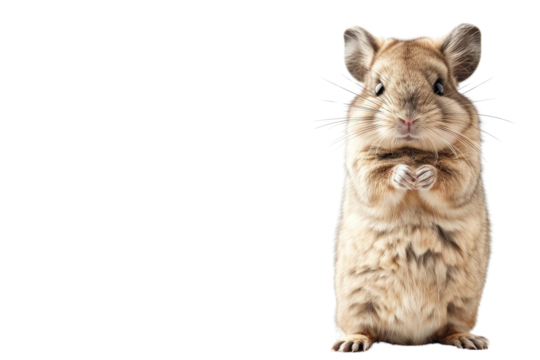 A cute, standing gerbil with a white background, perfect for pet and animal lovers.