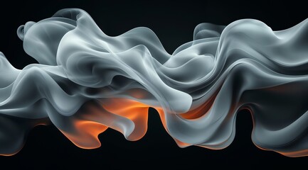Obraz premium Abstract Smoke-Like Waves with Orange Highlights on Black Background