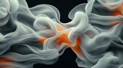 Obraz premium Abstract Swirling White and Orange Smoke on a Dark Background