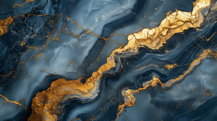 Fototapeta premium Closeup of blue marble with gold veins, featuring intricate natural patterns and detailed texture.