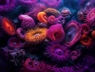 Vibrant Underwater Coral Garden with Colorful Sea Anemones