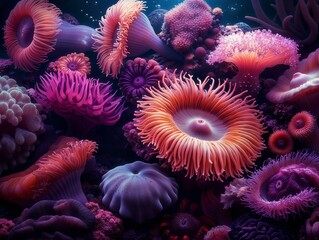 Vibrant Underwater Coral Reef with Colorful Sea Anemones and Marine Life