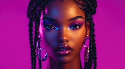 A close-up shot of a woman with braided hair, perfect for beauty or lifestyle use