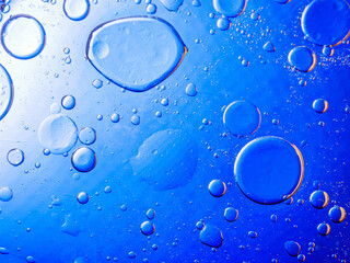 Bubbles on blue background. Abstract oxygen bubble water in sea sponge on blue background.Blue circle bubble water