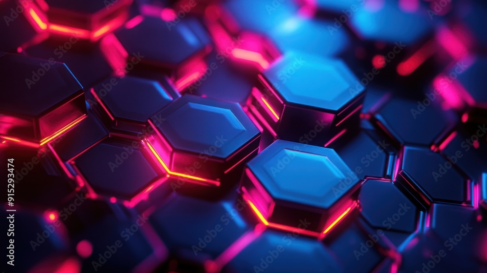 Poster abstract hexagon pattern with neon lights