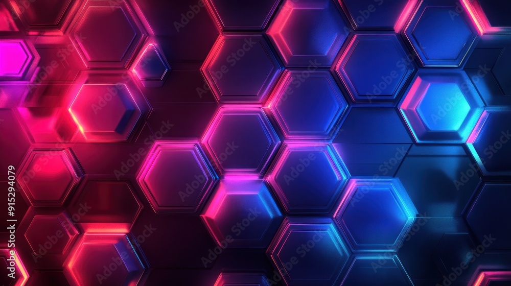 Poster abstract hexagon pattern with neon lights