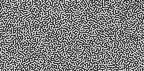 Turing reaction diffusion monochrome seamless pattern with chaotic motion .Linear design with biological shapes. Organic lines in memphis. abstract turing organic wallpaper background .	