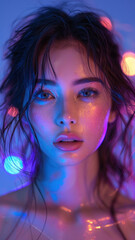Fototapeta premium Portrait of a woman with vibrant neon lighting