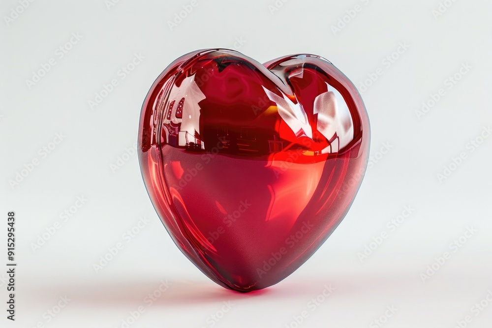 Aufkleber A single red glass heart-shaped object sits on a white surface