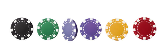 A set of colorful casino chips, cut out