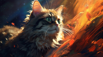 Abstract cat in mixes realistic and fantastical