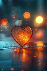 Fototapeta premium A heart-shaped object sits on a wet surface, great for use in scenes where romance or love is the focus