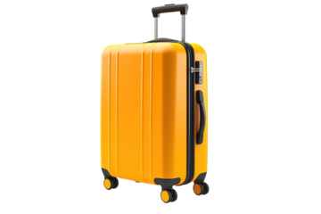 Bright Yellow Suitcase Rolled Along A Busy Airport Terminal During Afternoon Travel Rush on Transparent PNG Background.