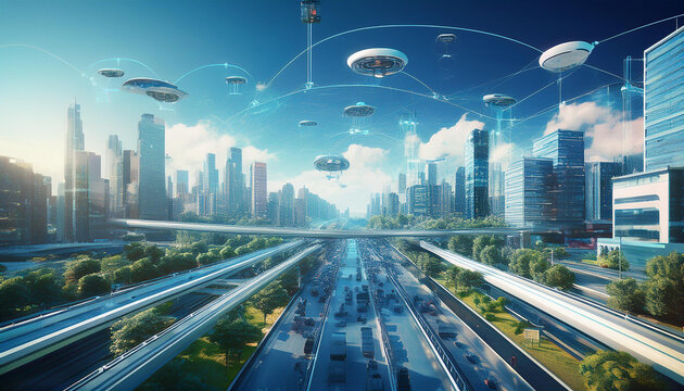Most advanced city  hyperloop trains, flying taxis, and autonomous electric vehicles converge.advanced city of the future,