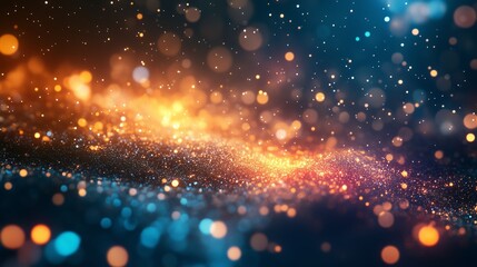 Fototapeta premium Abstract image featuring a blend of orange and blue bokeh lights, creating a vibrant and festive atmosphere.