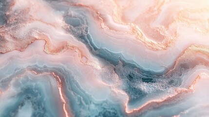 Obraz premium An abstract marble texture featuring pastel tones of pink, blue, and gold, creating a soothing and elegant visual effect.